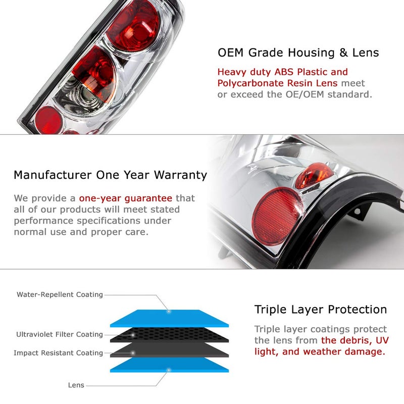 CPW Tail Lights For Chevy Chevrolet Silverado 1999 2000 2001 2002 2003 2004 2005 2006 2007 1500/2500/3500 GMC Sierra 1999-2003 Taillights Assembly Pickup Brake Rear Lamps Chrome/Clear - Image 3